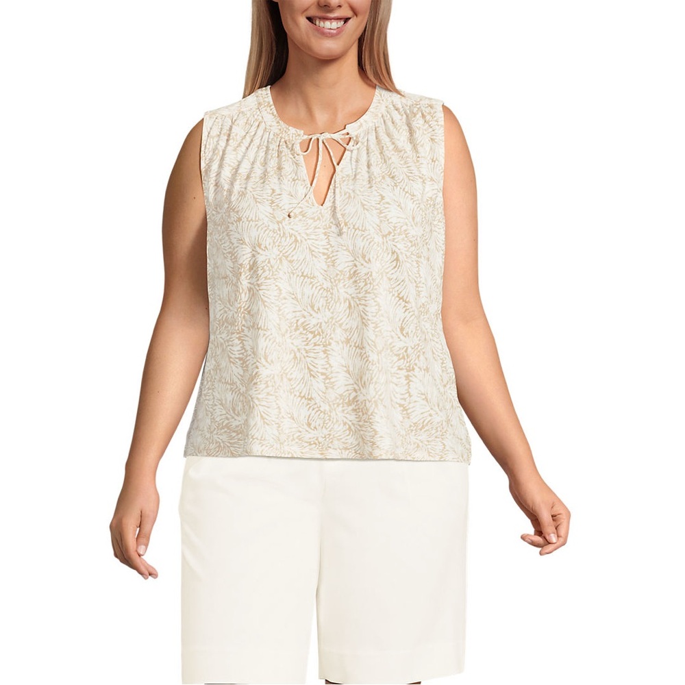 NWT Women's Champagne Leaf Scroll Linen Blend Notch Neck Swing Tank Top Size 1X